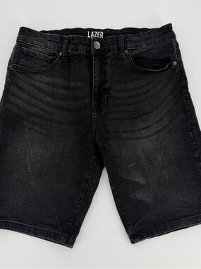 LAZER Slim Fit Black Denim Shorts Mens 34(31) Stretch Streetwear Grunge Y2K